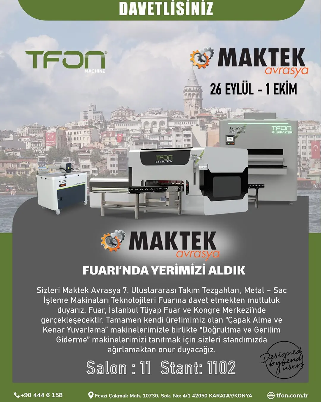 TFON MAKTEK Avrasya Fuarı’nda — 26 Sep – 1 Oct 2022, fuar duyurusu